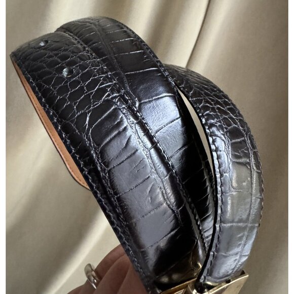 Gucci Vintage Buckle Croc Embossed Black Leather Belt 45 In - Picture 7 of 8